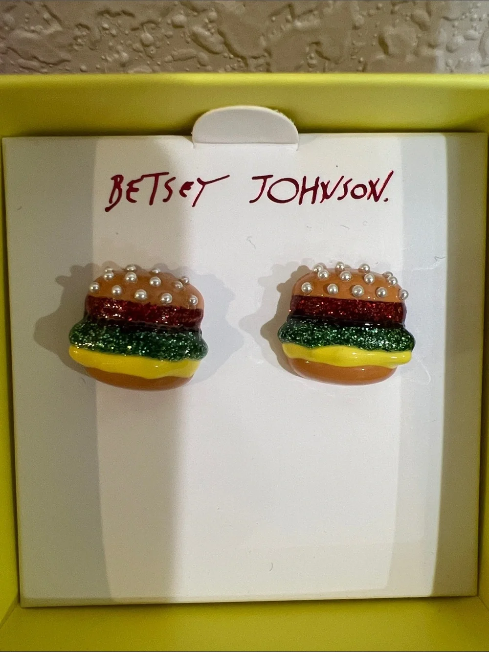 Betsey Johnson Yellow & Multicolor Hamburger Stud Earrings for Kids